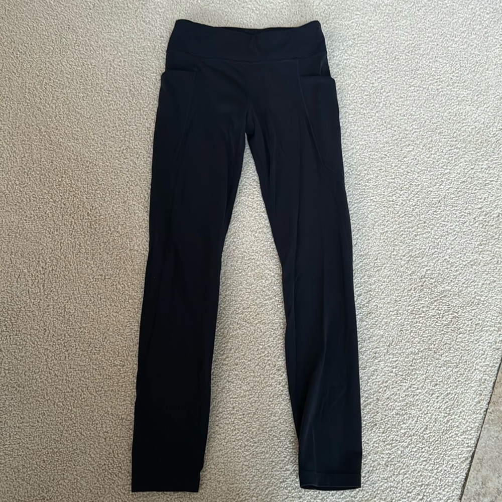 athleta girl leggings with pockets (size 12, navy blue)